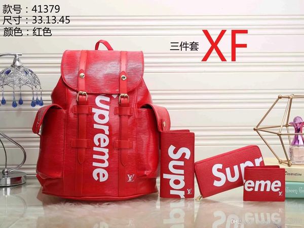 

2019 houlder bag female leather female tudent fir t layer cowhide double zipper large capacity wild ca ual bag four piece