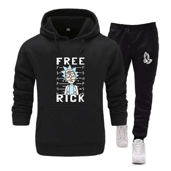 

men's hoodies hip hop brand hoodies casual sweatshirt with rick morty print sweatshirts male fashion hoodie 2 pcs suits, Gray