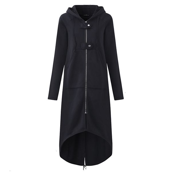 

ladies jacket womens coats 2019 autumn hooded long sleeve zip sweatshirt hoodies coat women jacket irregular hem black outwear plus size, Black;brown