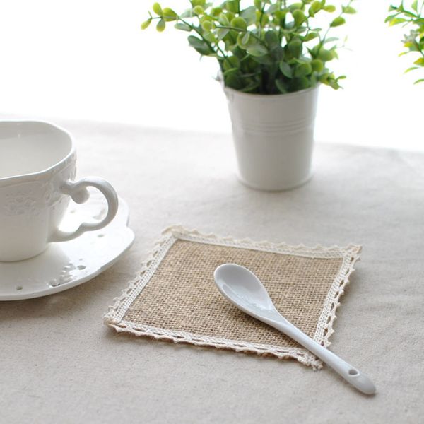 

natural jute burlap heat insulated pad square rustic insulation mat kitchen table coasters placemats wholesale