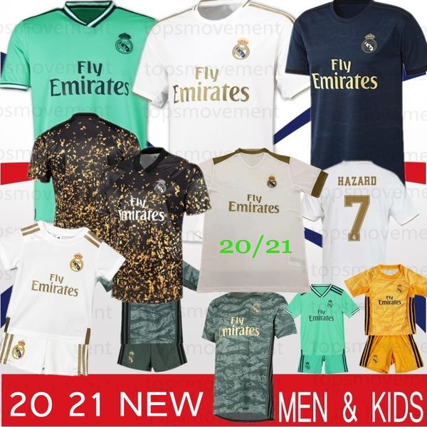 

7 hazard real madrid 20 21 soccer jersey sergio ramos vinicius benzema men kids kit 2020 2021 camiseta football shirt uniforms, Black;yellow