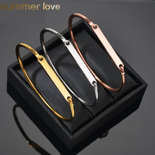 

personalize engraved bracelet plating gold diy initial name bar bangle bracelet for lady women stainless steel bracelet 3mm bangle, Golden;silver