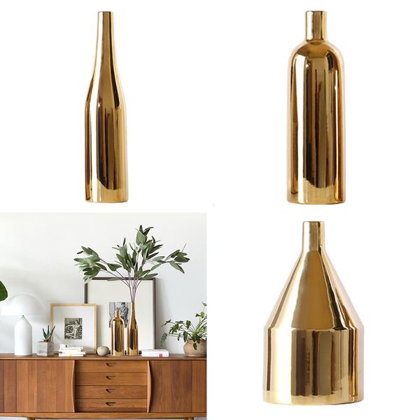 

simple design ceramic flower vase metal plated flower pot for home decor