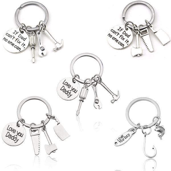 

father papa hand tools keychain "if dad can't fix it no one can" pendant repair kit keyring jewelry fashion father's day, Silver