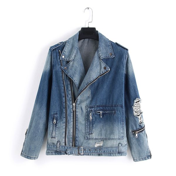 

2019mens jackets and coats mens ripped denim jackets with multi zippers streetwear distressed motorcycle biker jeans jacket, Black;brown