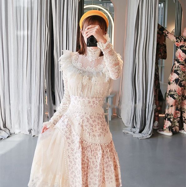 

menkay]autumn romantic women two lace piece set casual turtleneck + asymmetry skirts suit set 2 piece, White