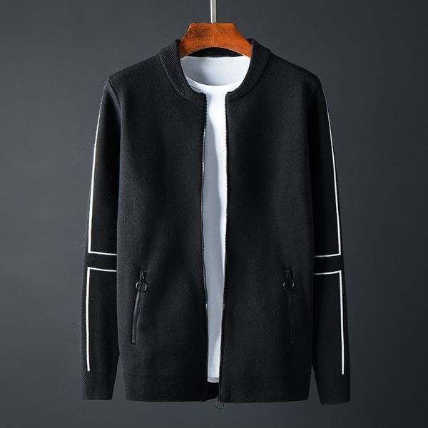 

stand collar mens sweaters luxury knitted zipper solid color sweater male spring and autumn slim fit mens sweater 4xl, White;black