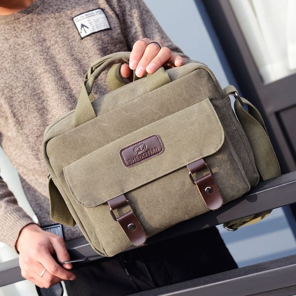 

2020 new men's handbag horizontal section large capacity shoulder messenger bag casual retro canvas bag briefcase