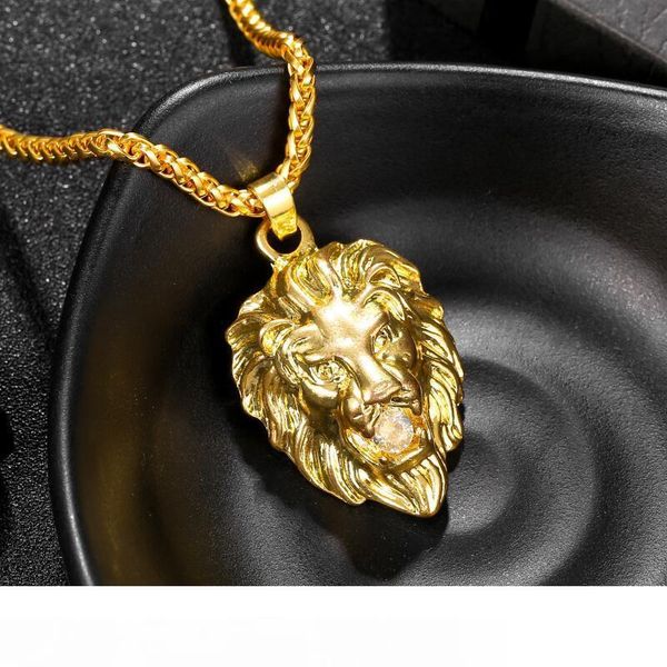 

hip hop jewelry men gold sliver chains necklaces for men fashion rock animal stainless steel lion head pendant necklace, Silver