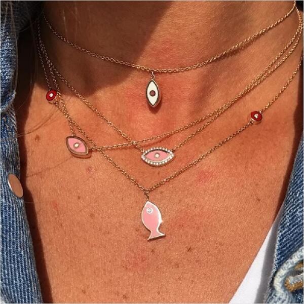 

2019 wedding necklace enamel various colors with cz set evil eye pendant real 925 silver dainty turkish necklace for girl gift