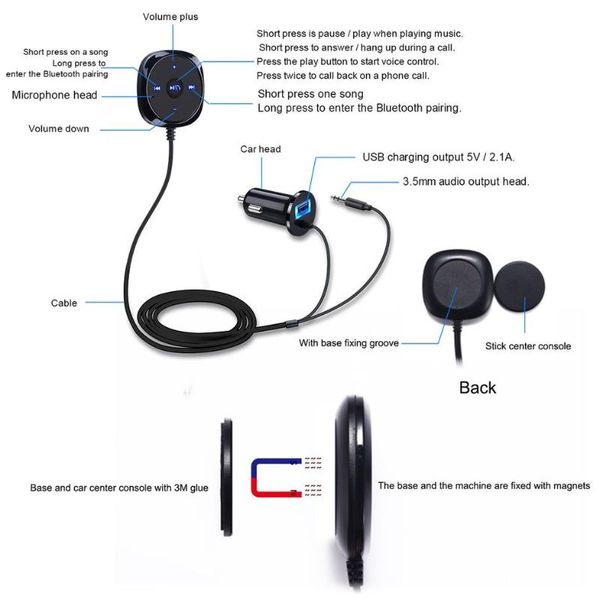

usb2.0 bluetooth wireless car adapter kit hands-talking car audio receiver built-in mic music controller stereo sound