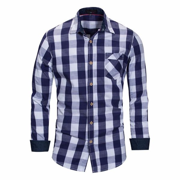 

hoqixin new 2018 new men's long sleeve dress shirt cotton casual plaid shirt social business checked brand clothing 155
