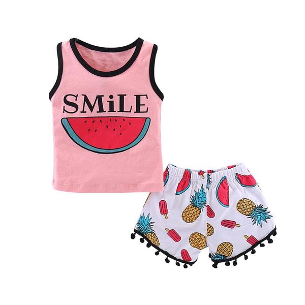 

лето детские мальчики рукава арбуз printed vest короткие печатные брюки две части костюма set, White