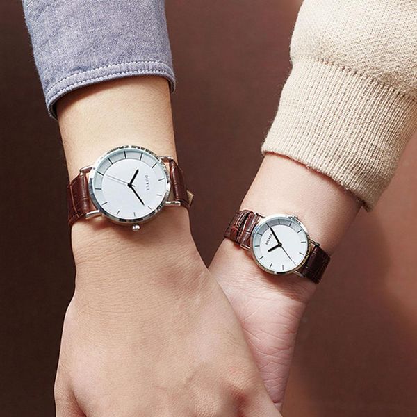 

fashion faux leather band men women round analog quartz couple wrist watch gift new, Slivery;brown