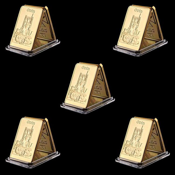 

5pcs norse mythology odin of gods life tree wolf 1oz gold plated souvenir bar collection for decoration