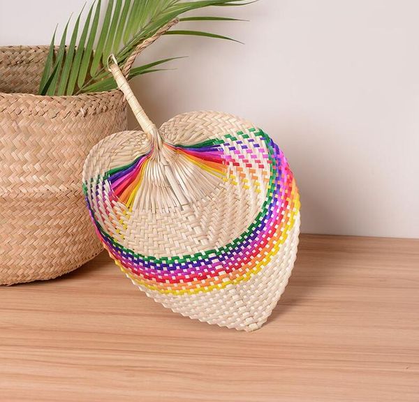 

50pc colorful palm leaves fans handmade wicker natural color palm fan traditional chinese craft wedding favor gifts