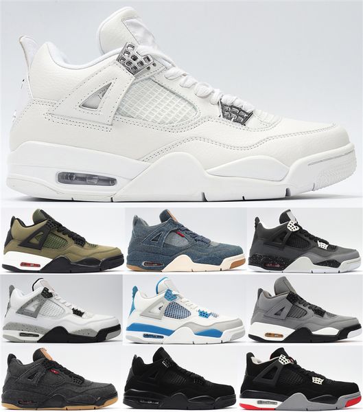 

4 denim 4s basketball shoes blue black white designer men mens jumpmen blue jeans sports sneakers iv pure money trainers qualithy, White;red