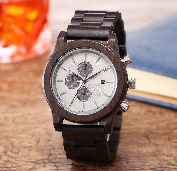 

2019 redear new fashion trend three-eye six-pin running-second timing multifunctional men's watch explosive 1630 wood watch