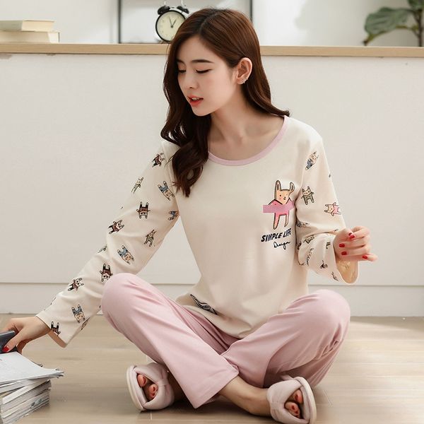 

2019 весна осень хлопка с длинным рукавом пижамы наборы для женщин pajama девочек cute cartoon sleepwear homewear pijama mujer одежда, Blue;gray