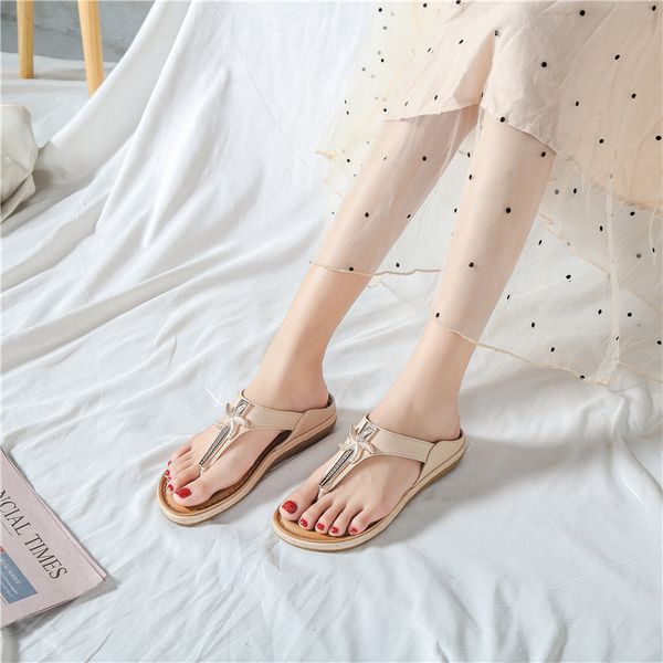 

women summer flats shoes woman pu leather flip thong slides slippers outdoor bohemia durable sandalias mujer sapato femininod754, Black