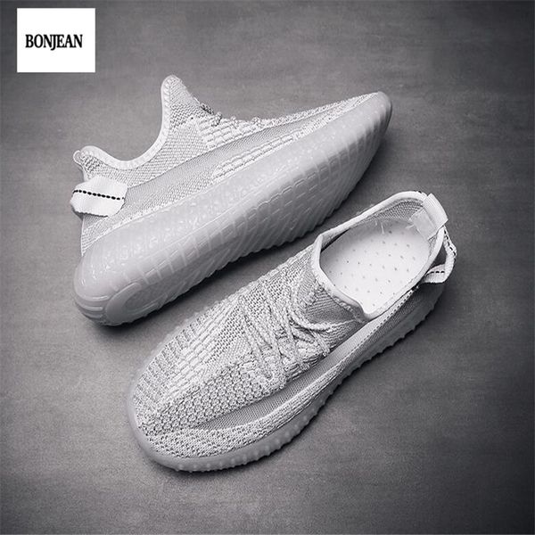 

2019 explosion models starry reflective white coconut shoes tide shoes men breathable flying weaving sports leisure in, Black
