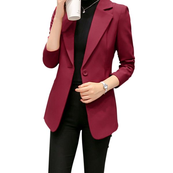 

women blazers formal lady work jackets single button slim suit solid women coat autumn fashion female work wear, White;black