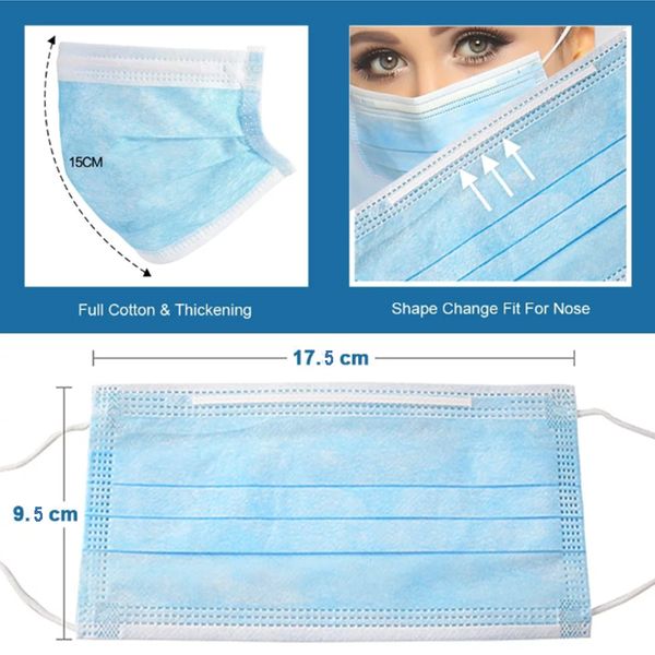 

face mask thick 3-layer masks blue breathable earloop face mask comfortable