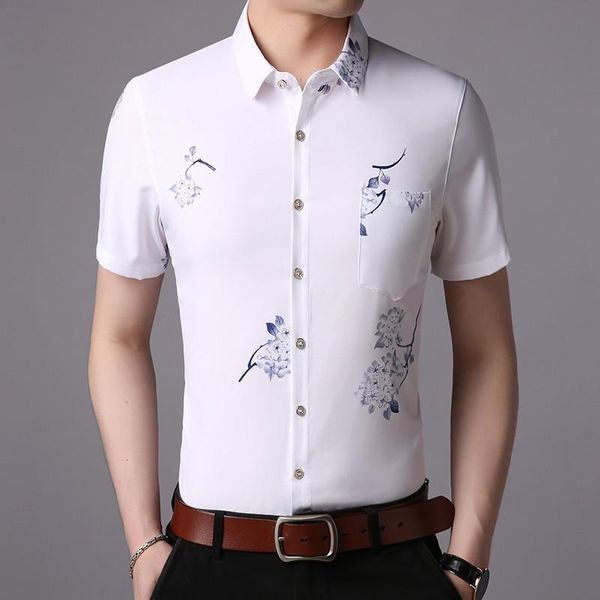 

2019 fashion brand shirt mens floral regular fit streetwear sleeve button short up workout casual men clothes, White;black