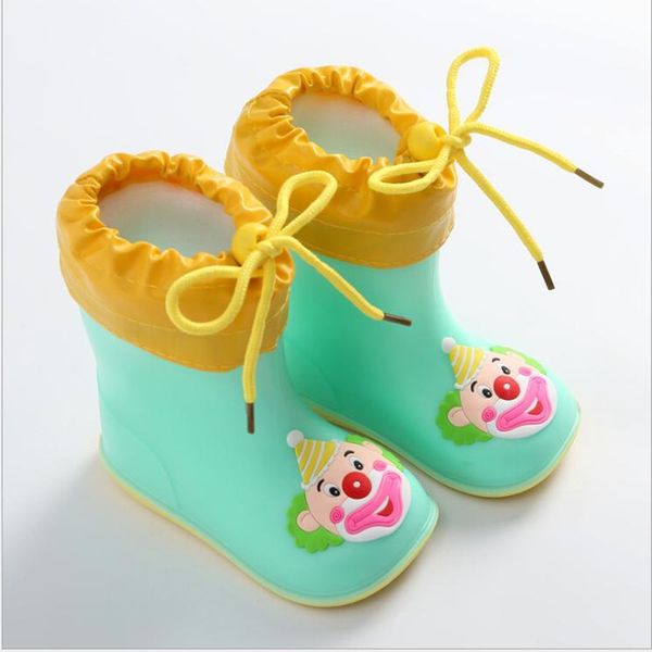 

2019 new kids rain boots boys girls rain boots non-slip rubber water shoes children cartoon clown waterproof rainboots removable, Black;grey