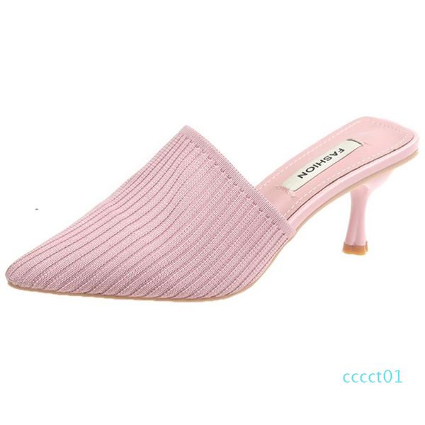 

sarairis new fashion ladies party mules thin high heels slippers women solid pointed toe spring summer shoes woman ct1, Black