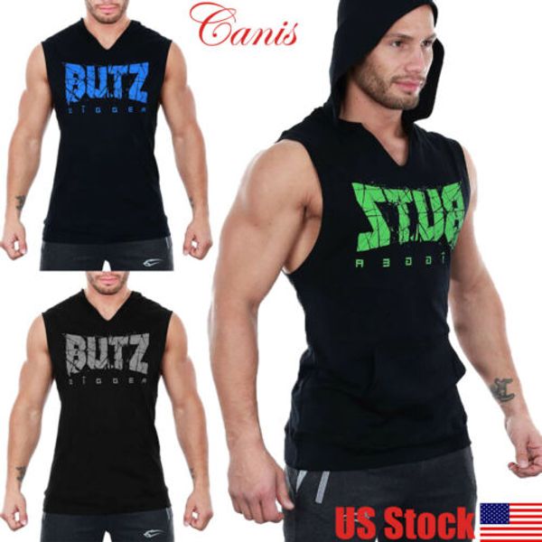 

gym mens vest bodybuilding hooded tank muscle clothing stringer hat t-shirt, Black