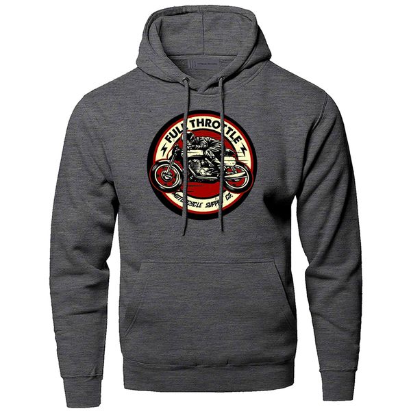 

full throttle cafe racer rockabilly biker hoodie men sweatshirt winter fleece warm pullover sweatshirts hooded hoodies hoody, Black