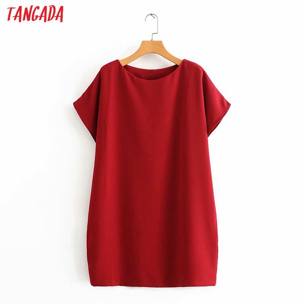 

tangada fashion women solid red summer dress short sleeve ladies loose work mini dress vestidos 3a32, Black;gray