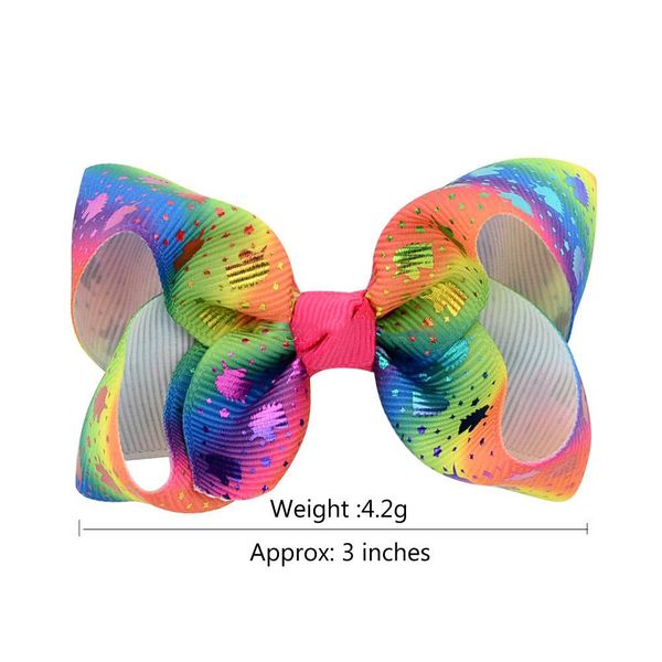 3inch Baby Bowknot Hairpin Barrettes Kids Girls Gradient Rainbow
