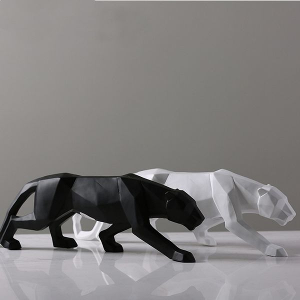 

leopard statue large size modern abstract geometric style resin panther sculpture animal figurine home office decor ornament