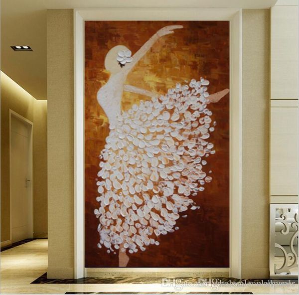 

modern 3d p non-woven fabric wallpapers hallway murals ballerina girl oil painting home decor living room bedroom door decoration