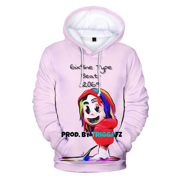 

mens 3d printed hoodies 6ix9ine hooded spring casual long sleeved sweatshirts pullovers, Black