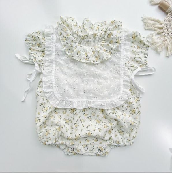 

2020 новые ребёнки 2 шт набор цветочные ромпер + bib лето babys костюмы 6-24 месяц qh678, White