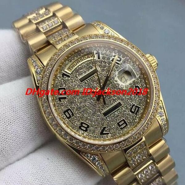 

New Style Luxury Watch 8 Style Midsize 18K Yellow Gold Quickset Full Pave Diamonds Dial 36mm Automatic Fashion Men's Watches Wristwatch, Slivery;brown