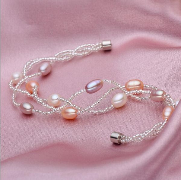 

413 +++natural freshwater pearls, strong magnet buckle bracelet, fashionable drop pearl, Golden;silver