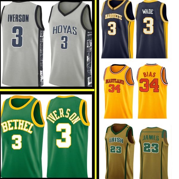 

allen 3 iverson dwyane 3 wade jersey len 34 bias mens university high school basketball jerseys embroidery logos s-xxl, Black;red