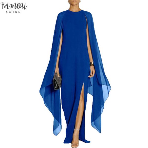 

black/blue/red/purple new design long batwing sleeve elegant ladies casual party wear side split chiffon maxi dress wholesale, Black;gray