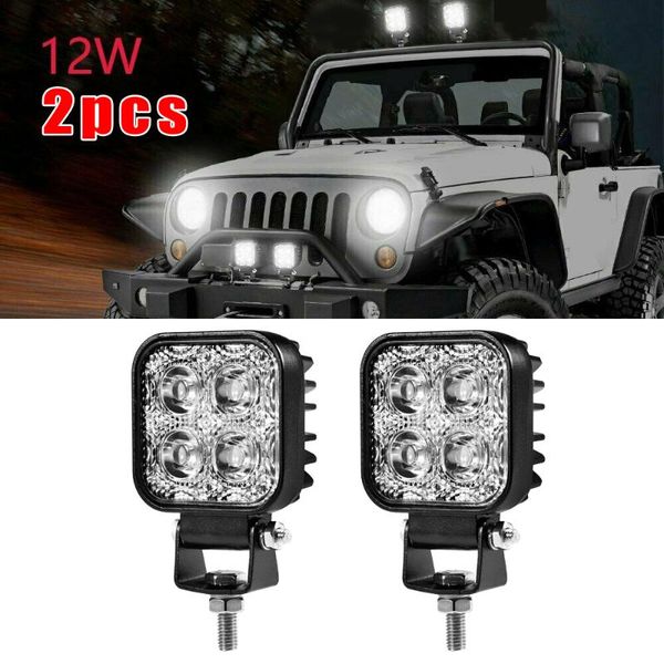 

12w work light square led flood beam off-road truck ip67 6500k white 900lm