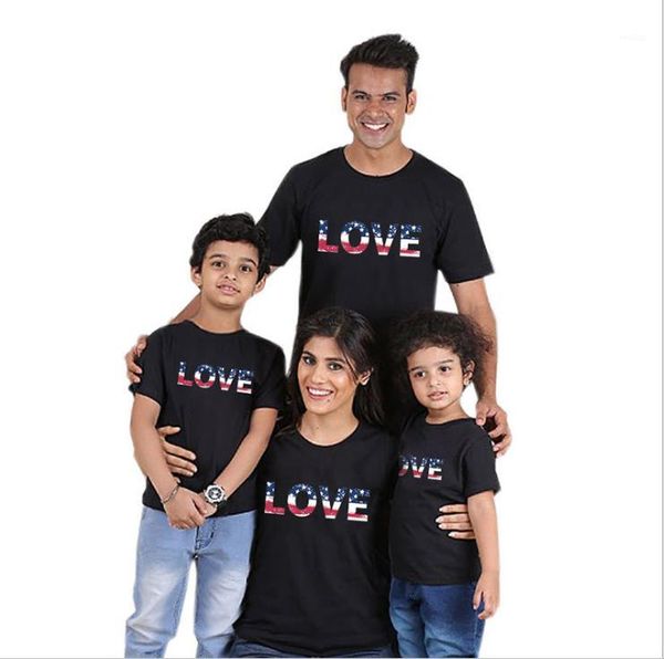 

designer love letter print crew neck short sleeve tees women mans parent child family american independence day tshirts summer, White;black