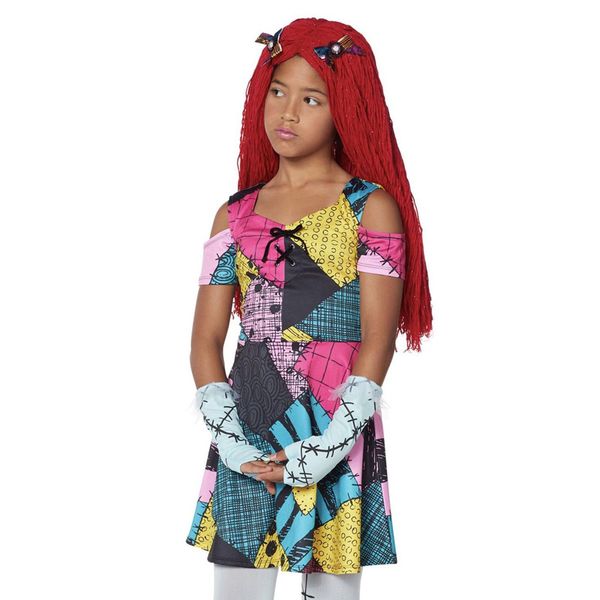 

girls or women the nightmare before christmas children sally costume dress halloween party costume for kids, Black;red