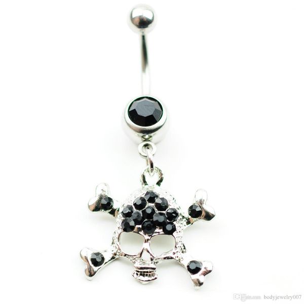 

d0156 ( 3 colors ) the skull styles 059-01 piercing body jewelry belly button navel rings with clear and black colors, Silver