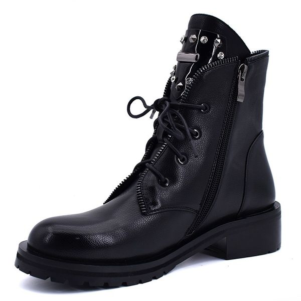 

19 new women crystal ankle boots pu leather ladies motorcycle boots female fur plush warm booties shoes low heels snow, Black