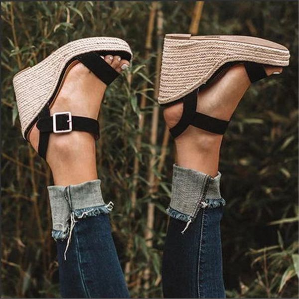 

summer ultra high wedges heel sandals fashion open toe platform elevator women sandals shoes pumps 2019 sandalias mujer, Black