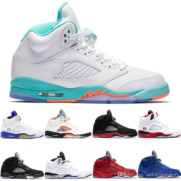

shoes 5 basketball 5s men women bred light aqua laney red blue suede white cement metallic black mens athletic sports sneaker size 5-13
