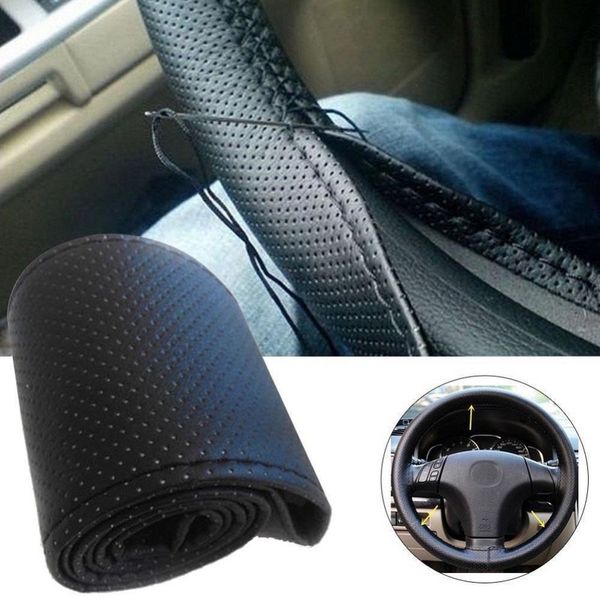 

38cm car steering wheel cover with needles and thread useful diy genuine leather soft leather braid on the steering-wheel of car